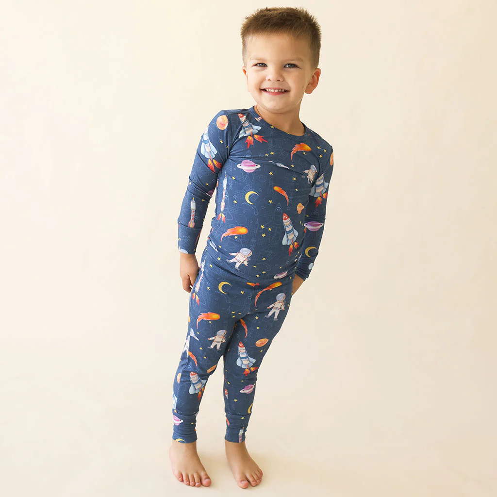Space Blue Long Sleeve Toddler Pajamas | Odyssey | Posh Peanut