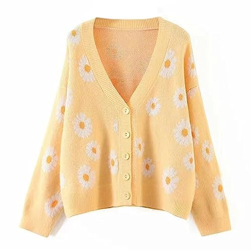 Hyipels Women's Long Sleeve Cardigan Sweater,Cute Y2K Top Knit Colorful Patterned V Neck Button O... | Amazon (US)