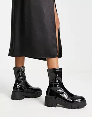 RAID Tackle lug sole ankle boots in black vinyl | ASOS (Global)