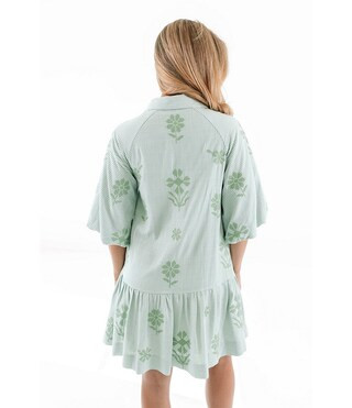 J.Marie Poppy Button Down Collared Short Puff Sleeve Tiered Shirt Dress | Dillard's | Dillard's