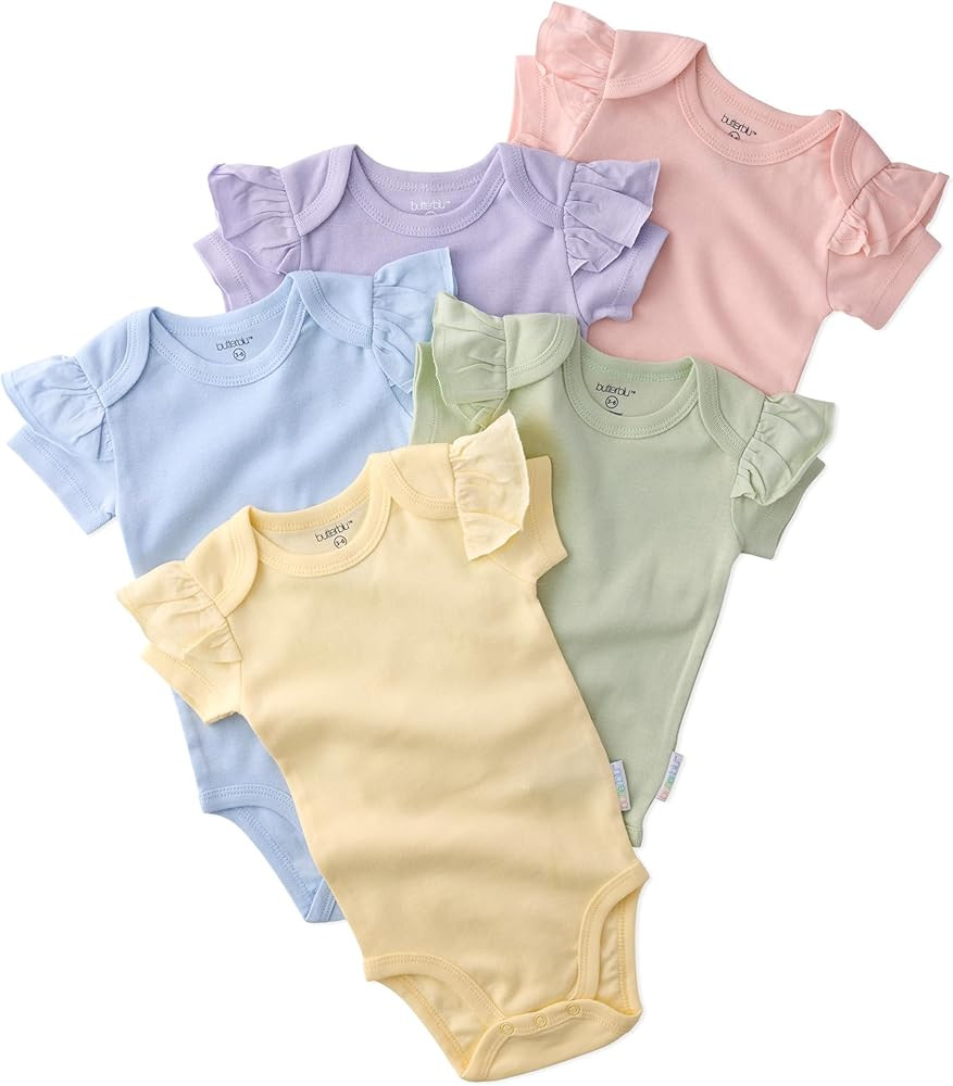 Baby Girls' Rory 5-pack Short Sleeve Ruffle Shoulder Bodysuits 100% Organic Cotton for Baby Girls | Amazon (US)