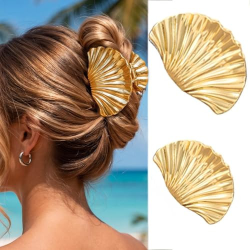 Kilshye Shell Hair Claw Clips Gold Metal Hair Clips Seashell Hair Accessories for Women (Pack of 2) | Amazon (US)