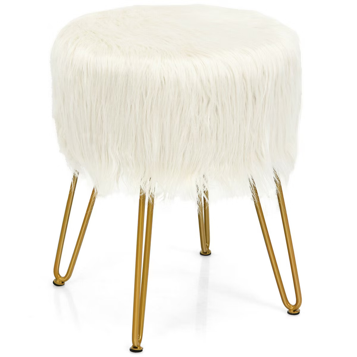 Costway Faux Fur Vanity Chair Makeup Stool Furry Padded Seat Round Ottoman Pink/White | Target