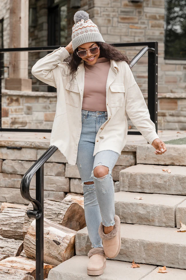 Carry On Ivory Corduroy Shacket FINAL SALE | Pink Lily