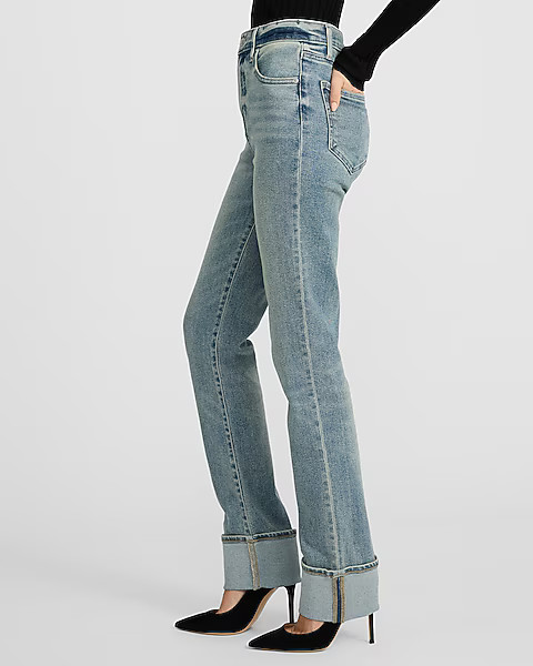 High Waisted Light Wash Cuffed Hem '90s Slim Jeans | Express