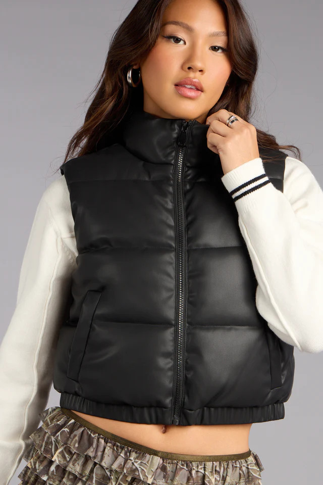 Street Style Cozy Faux Leather Puffer Vest | Windsor Stores