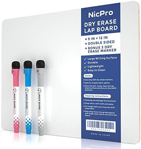 Nicpro 9 x 12 inches Lapboard Small Dry Erase Lap Board Double Sided with 3 Water-Based Pens Lear... | Amazon (US)