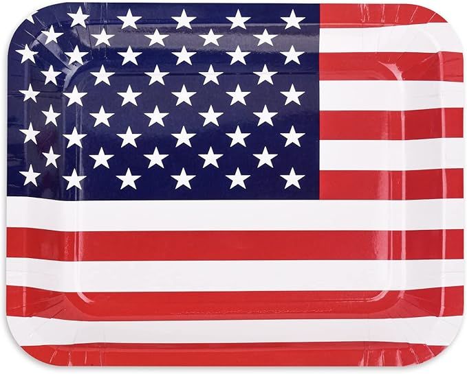 25 Count Patriotic Paper Plates 11" X 12.6" Large American Flag Disposable Platters Dinner Servin... | Amazon (US)