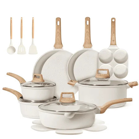 Carote 19 Pcs Nonstick Cookware Sets, Granite Pots and Pans Set Non Stick, White | Walmart (US)