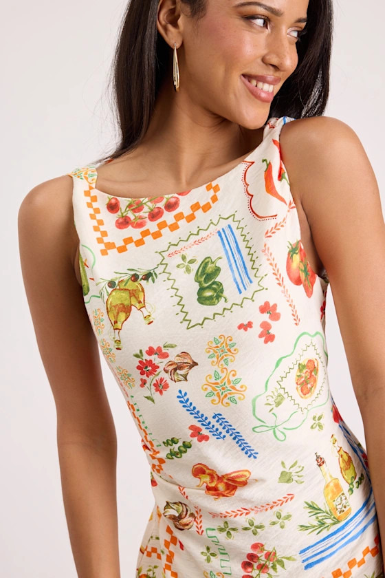 Vittoria Cream Multi Print Twist Strap Mini Dress | Lulus