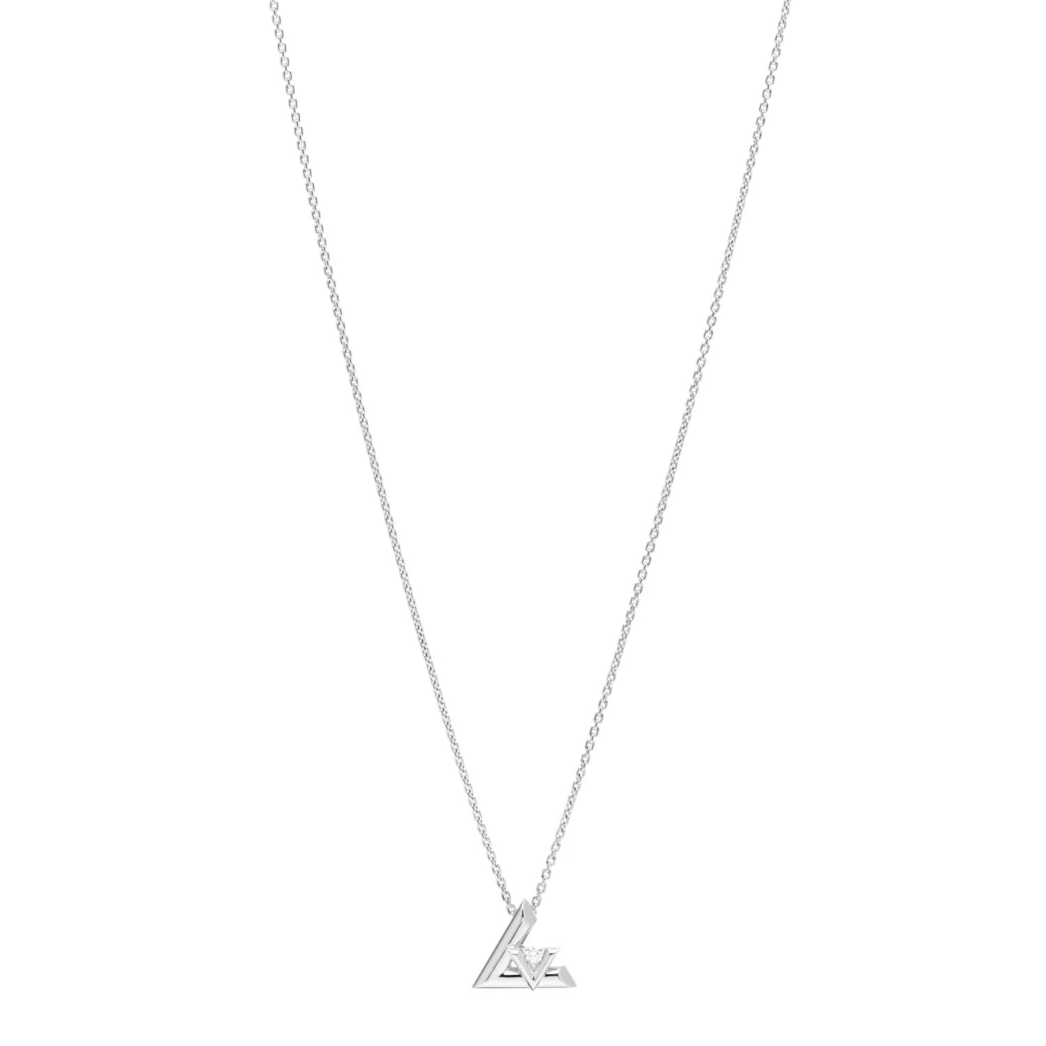 LOUIS VUITTON 18K White Gold Diamond LV Volt Small Pendant Necklace | FASHIONPHILE | Fashionphile