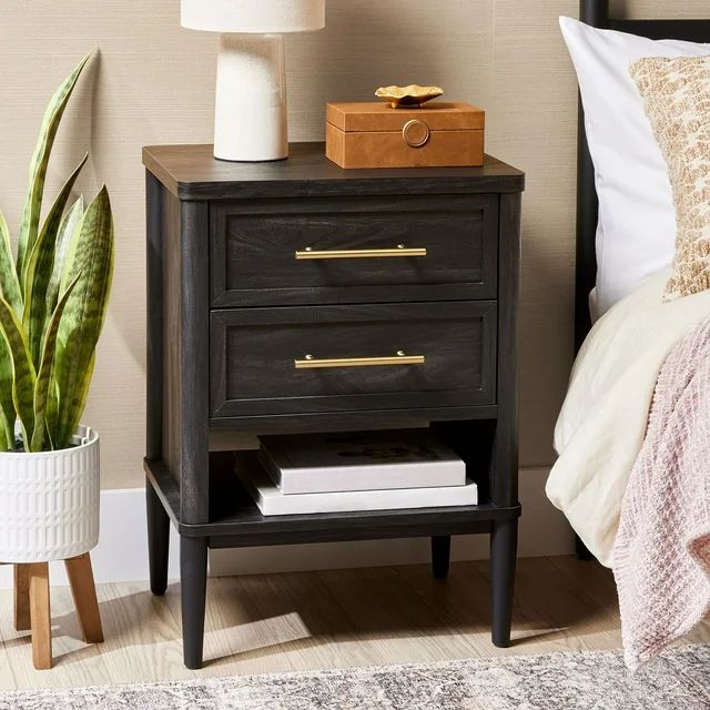 Better Homes & Gardens Oaklee 2 Drawer Nightstand, Charcoal Finish - Walmart.com | Walmart (US)