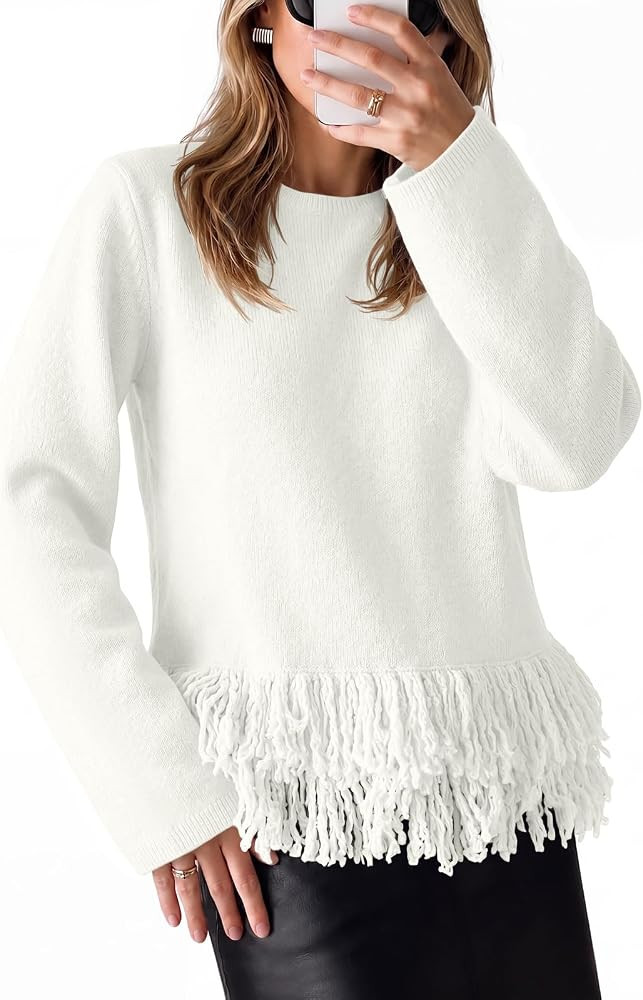 Saodimallsu Womens Fringe Sweater 2026 Fall Crew Neck Boho Pullover Tops | Amazon (US)