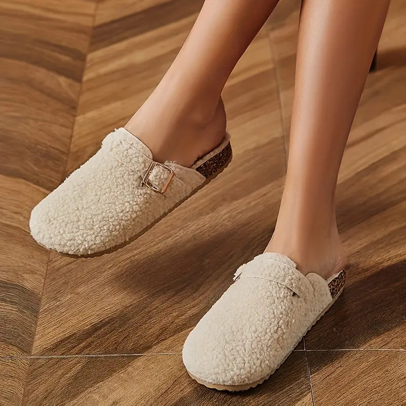 Women's Solid Color Fuzzy Flats Buckle Belt Soft Sole - Temu Canada | Temu Affiliate Program