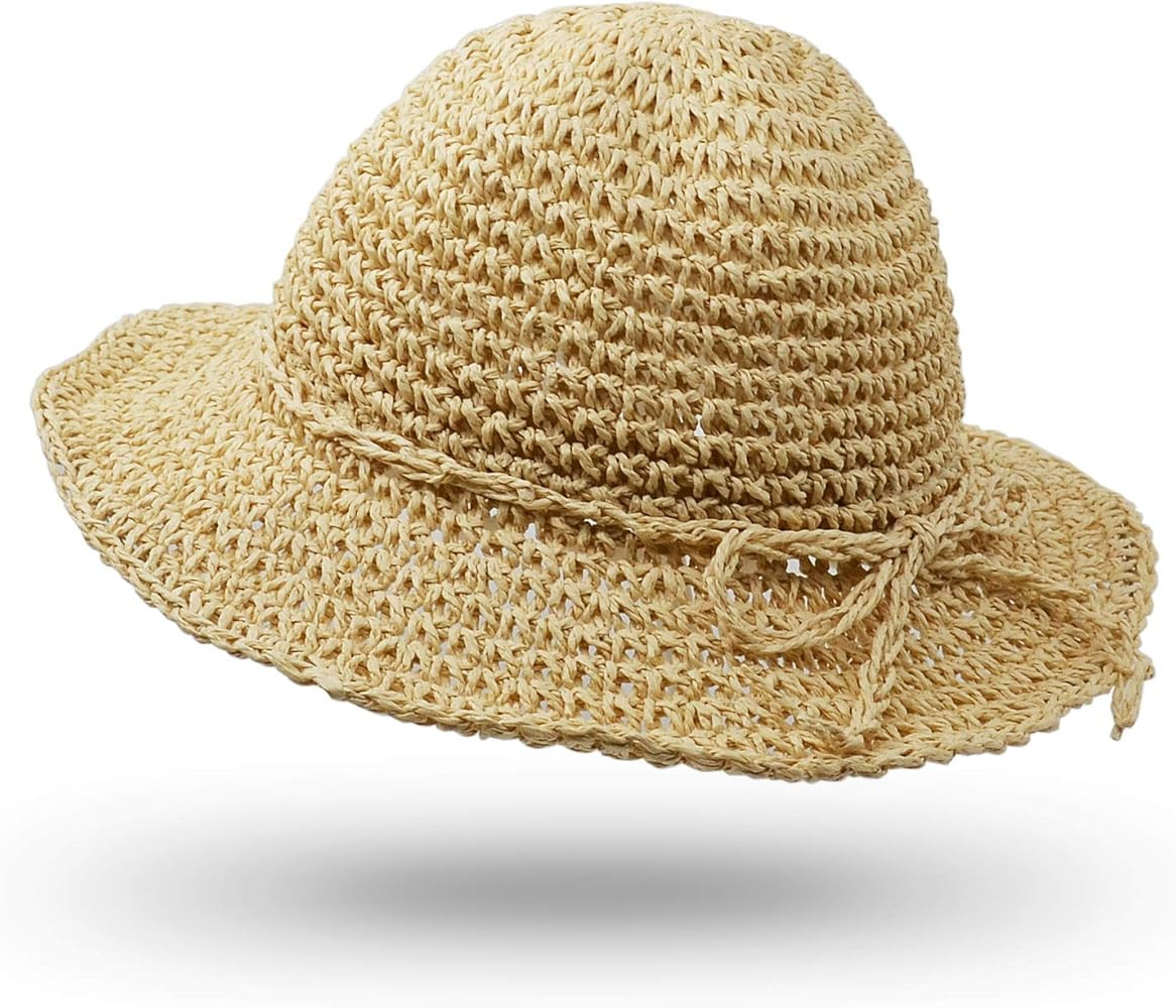 Straw Hat, Handmade Beach Wide Brim Cap Foldable Outdoor Sun Hat Beach Headwear for Adult Childre... | Amazon (US)