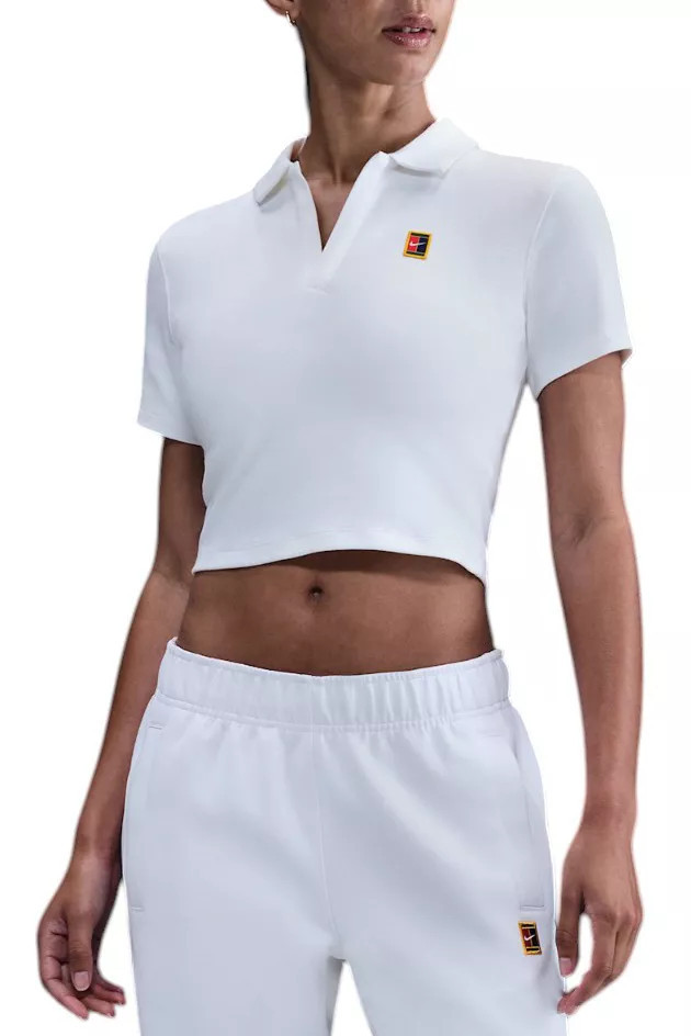 Nike Women's NikeCourt Heritage Short Sleeve Cropped Tennis Polo, Large, White | DICK'S Sporting Goods