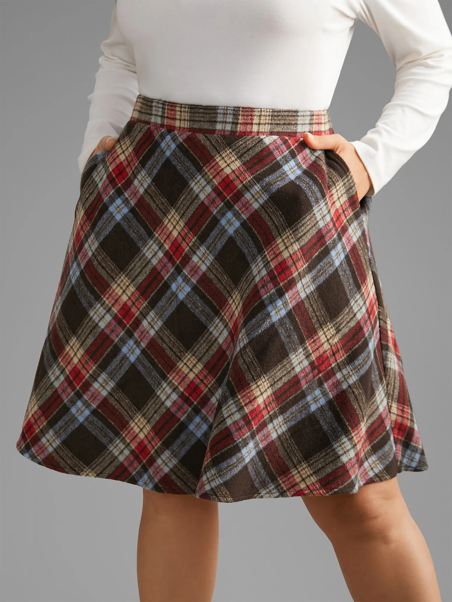 Plaid Pattern Elastic Waist A-line Mini Skirt | Bloomchic