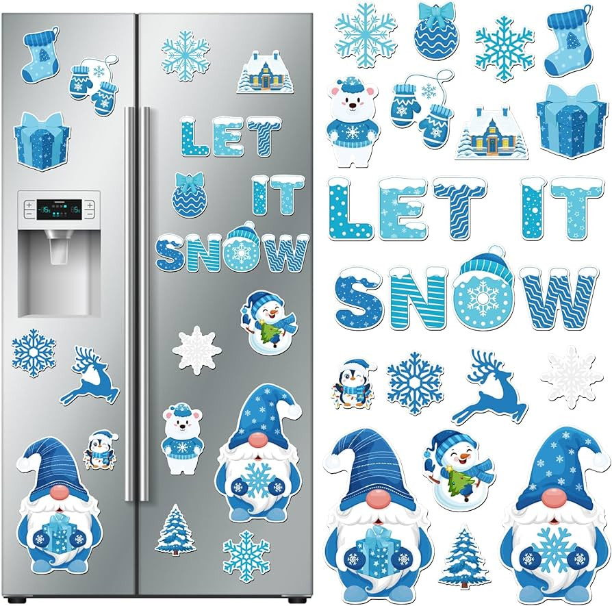 25Pcs Winter Refrigerator Magnets, Blue Let it Snow Fridge Magnet Stickers Penguin Snowman Snowfl... | Amazon (US)
