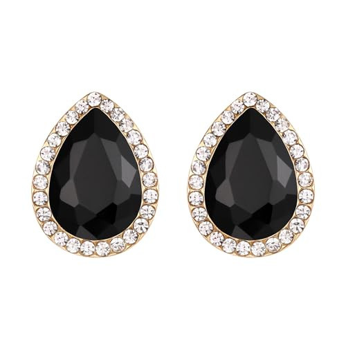 EVER FAITH Ear Jewelry for Women Black Crystal Wedding Teardrop Pierced Stud Earrings Gold-Plated-Base | Amazon (US)