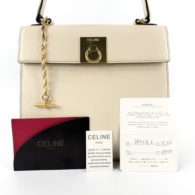 RARE CELINE Vintage Ivory Leather 2way Handbag Top Handle Shoulder Bag Authentic | eBay US