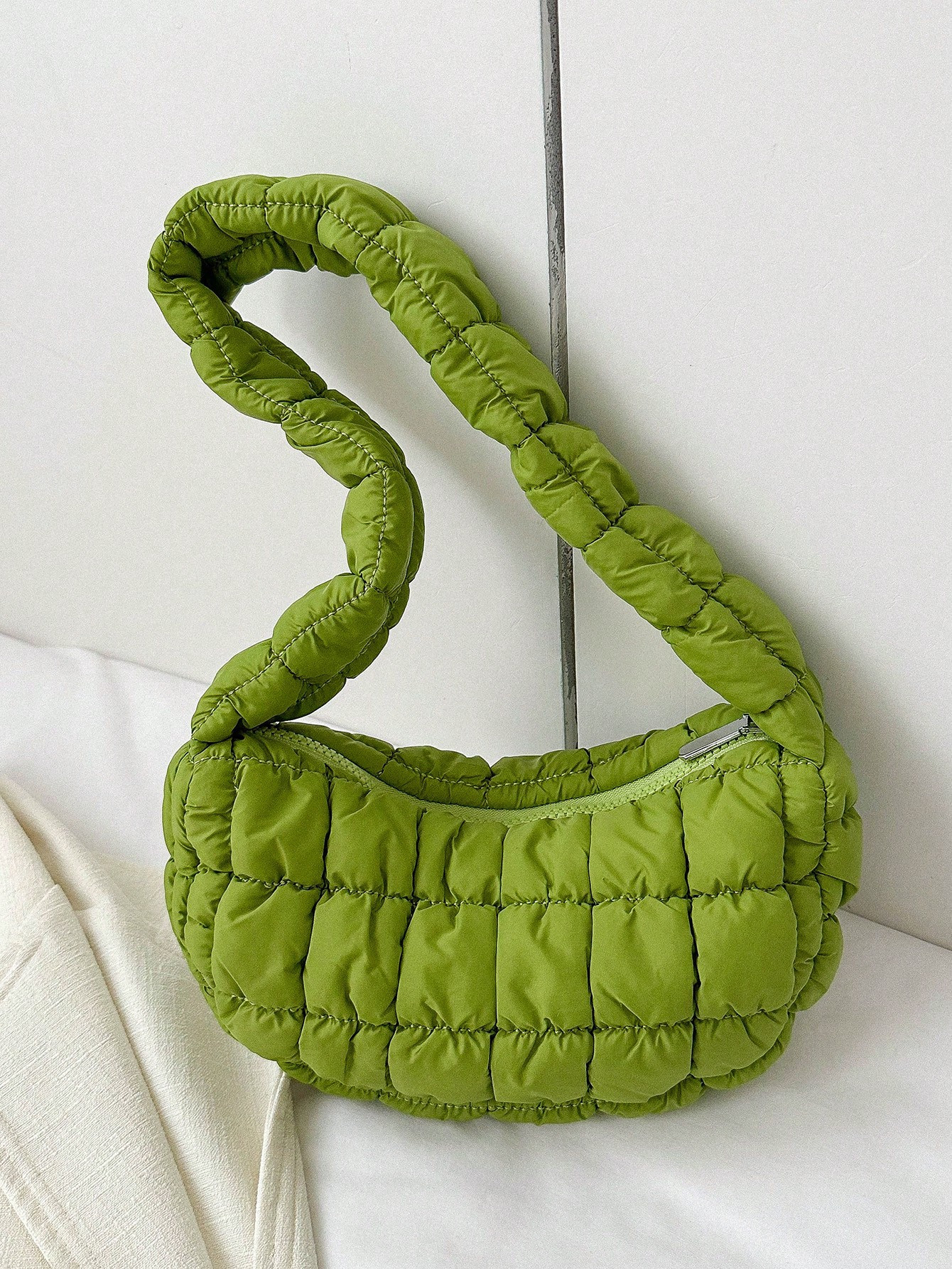 1pc Fashionable Solid Color Threaded Elegant Pleated Shoulder Bag For Women, Suitable For Daily U... | SHEIN