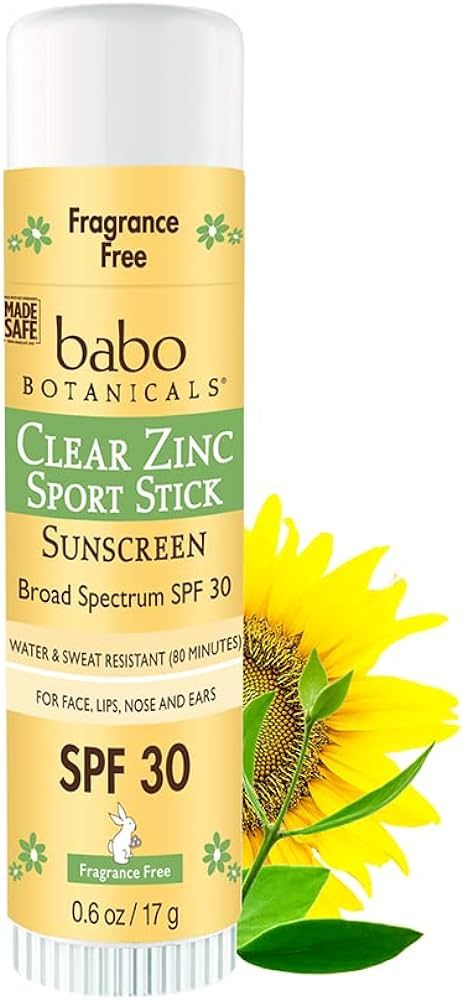 Babo Botanicals Clear Zinc Sport Sunscree Stick SPF 30 with 100% Mineral Active, Unscented, 0.6 O... | Amazon (US)