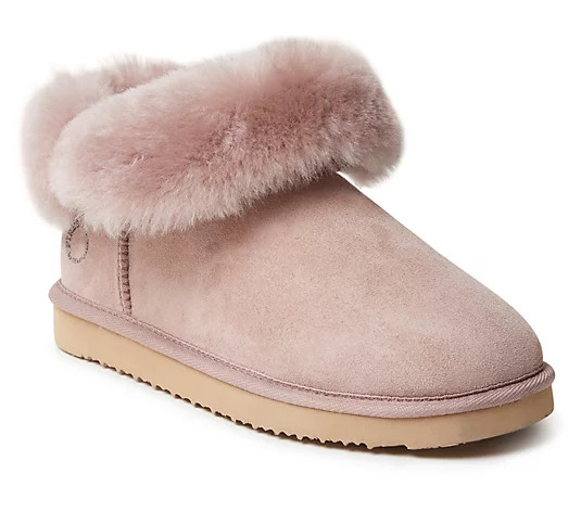 Fireside by Dearfoams Shearling Foldover BootsSlippers- Perth - QVC.com | QVC