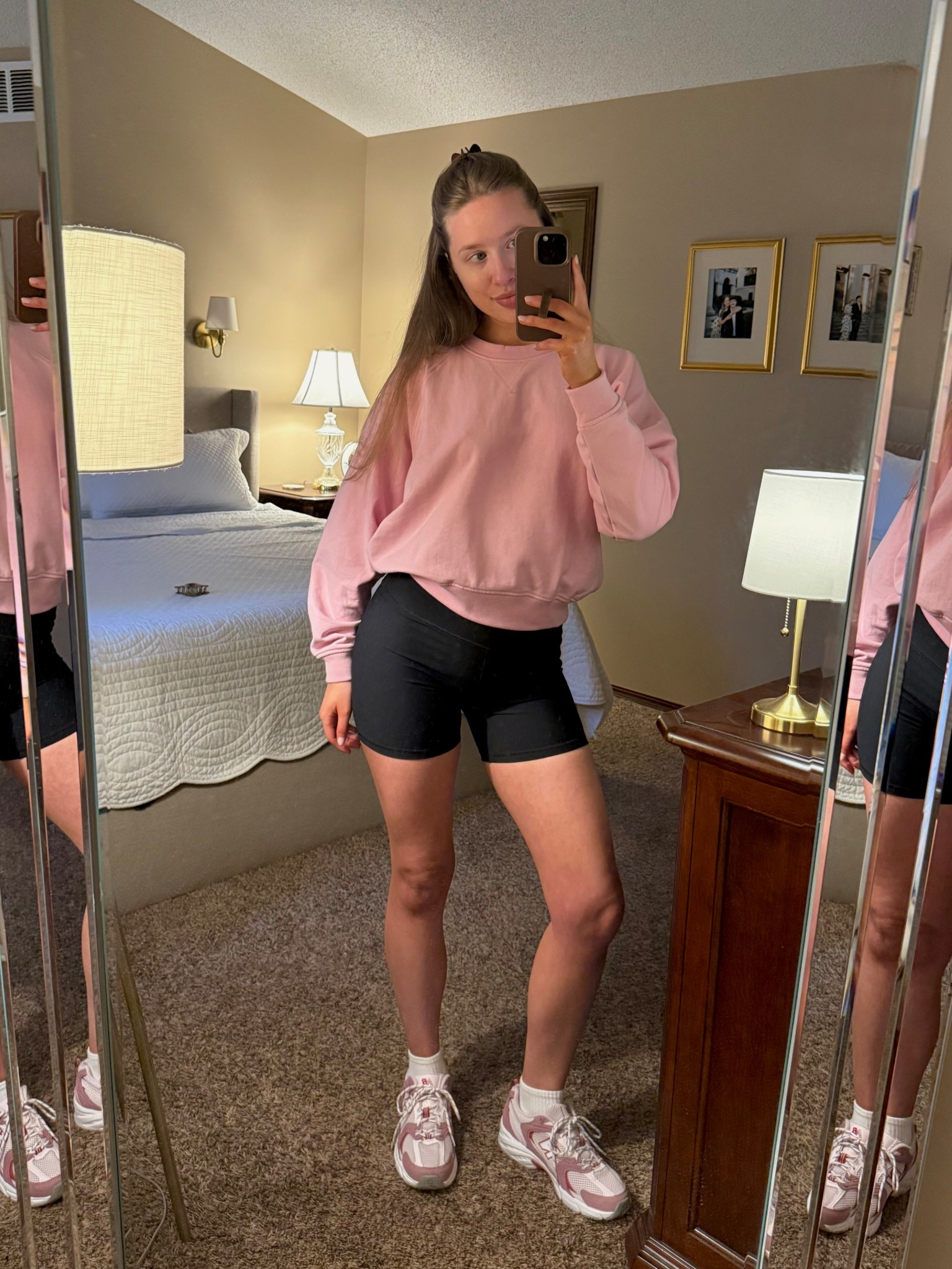 Wearing size S in my pink Gap sweatshirt
Abercrombie black bike shorts in size M
New Balance 530’s in rosewood/pink salt (I go up half size)
Polo Ralph Lauren crew socks
Amazon claw clip

#LTKootd #LTKActive #LTKfitnessgoals