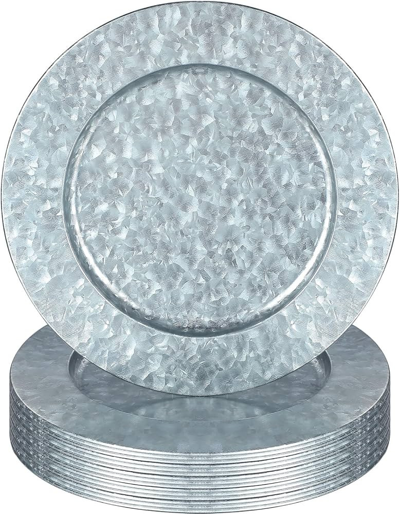 Maxdot 16 Pcs 13 Inches Round Charger Plates Silver Metal Chargers for Dinner Plates Rustic Style... | Amazon (US)