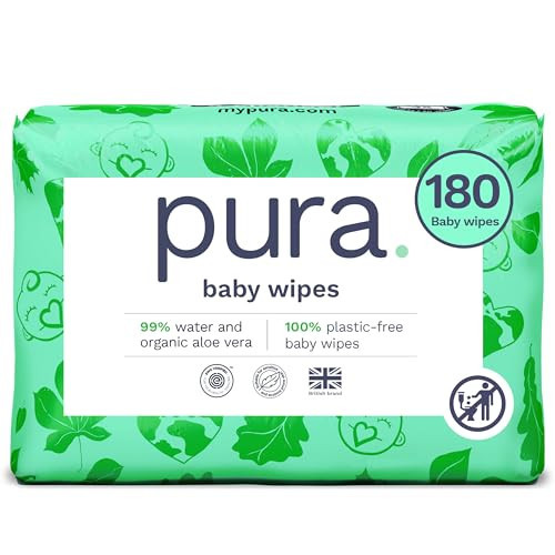 Pura Natural Sensitive Baby Wipes, 99% Water, Unscented & Hypoallergenic, Suitable for Sensitive & Eczema-prone Skin, Fragrance Free & Hypoallergenic, EWG Verified, 3 x 60 per pack (180 Wipes) | Amazon (US)
