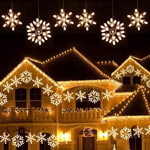 6 Drops Christmas Snowflake String Lights, 8.8 Ft 100 Bulbs Window Fairy Lights Christmas String Lig | Amazon (US)