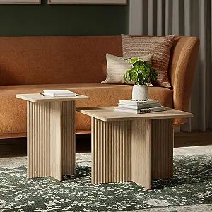 Square Fluted Nesting Coffee Table - 2 Piece Square Coffee Table Set - Living Room Furniture - Mo... | Amazon (US)