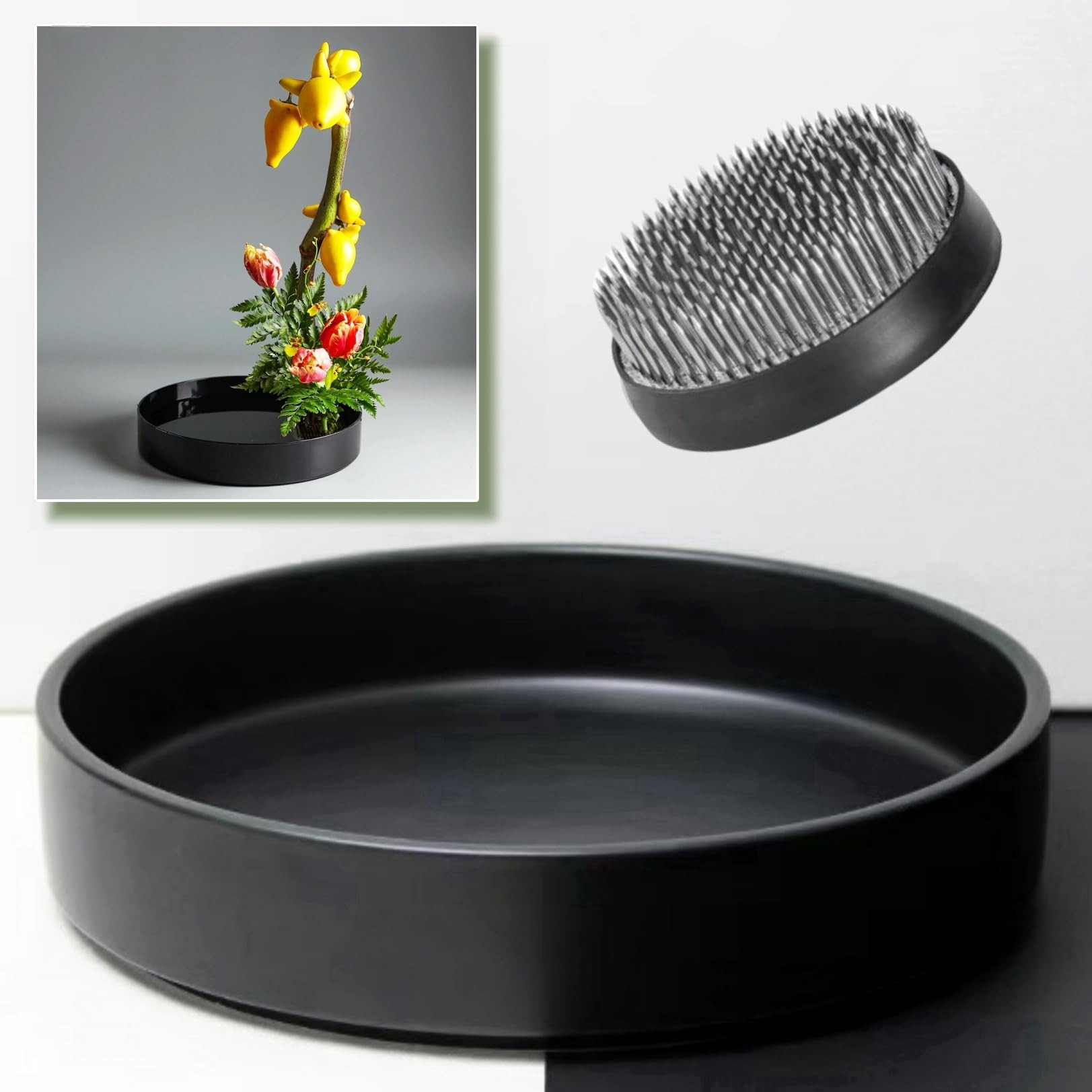 8.5inch Japanese Ceramic Ikebana Vase Kit with 2.4inch Metal Floral Frog Round Stems Holder, Japa... | Amazon (US)