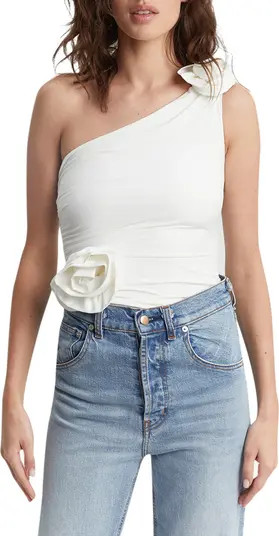 Bardot Lilita Rosette One-Shoulder Stretch Jersey Bodysuit | Nordstrom | Nordstrom