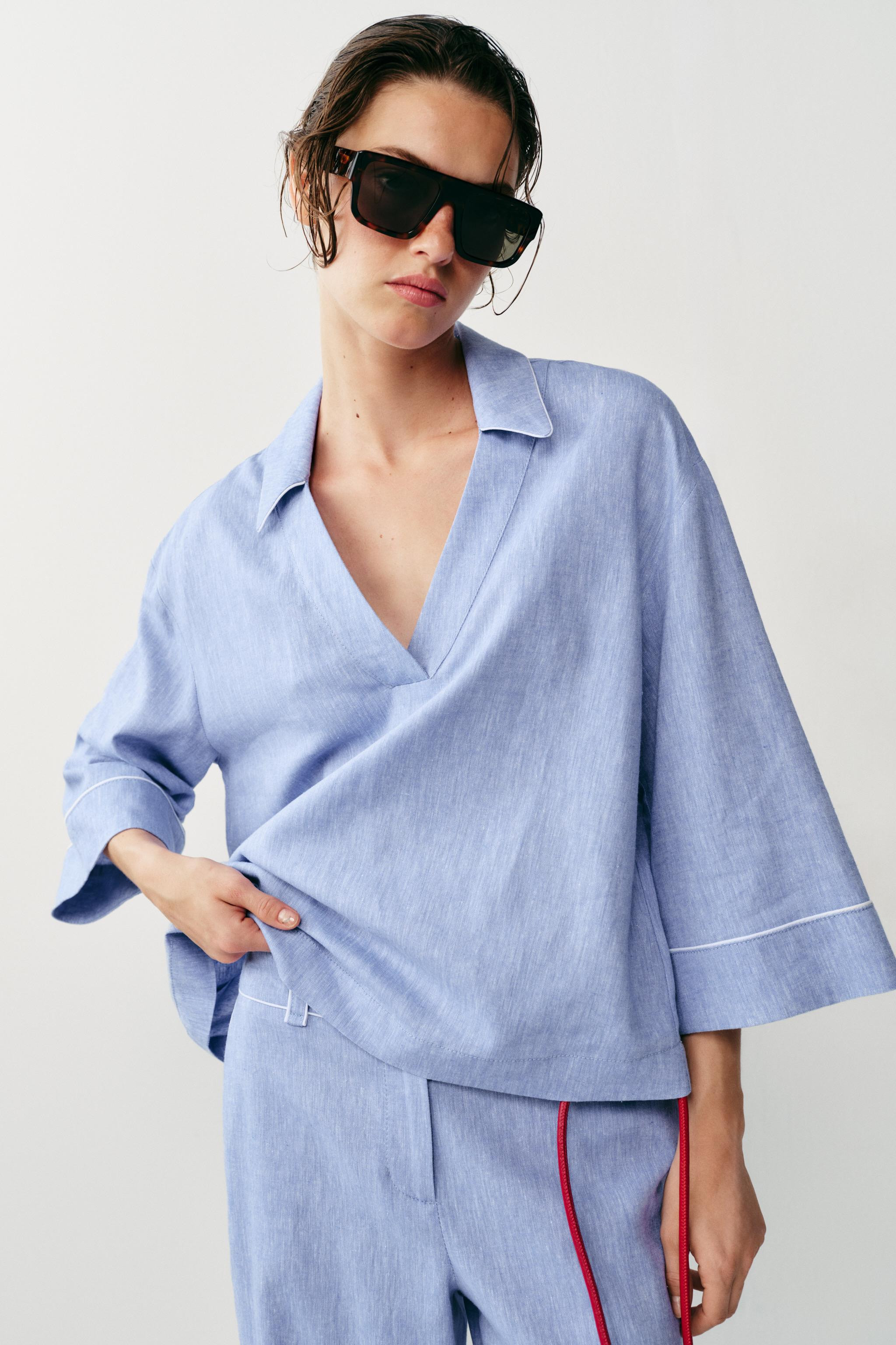 LEINENBLUSE MIT PASPEL-DETAIL | Zara DE