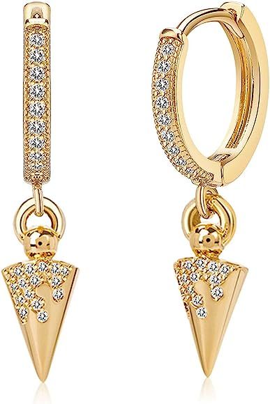 Spike Dangle Hoop Earrings for Women Girls 14K Gold Plated Cubic Zirconia Crown Huggie Earrings f... | Amazon (US)
