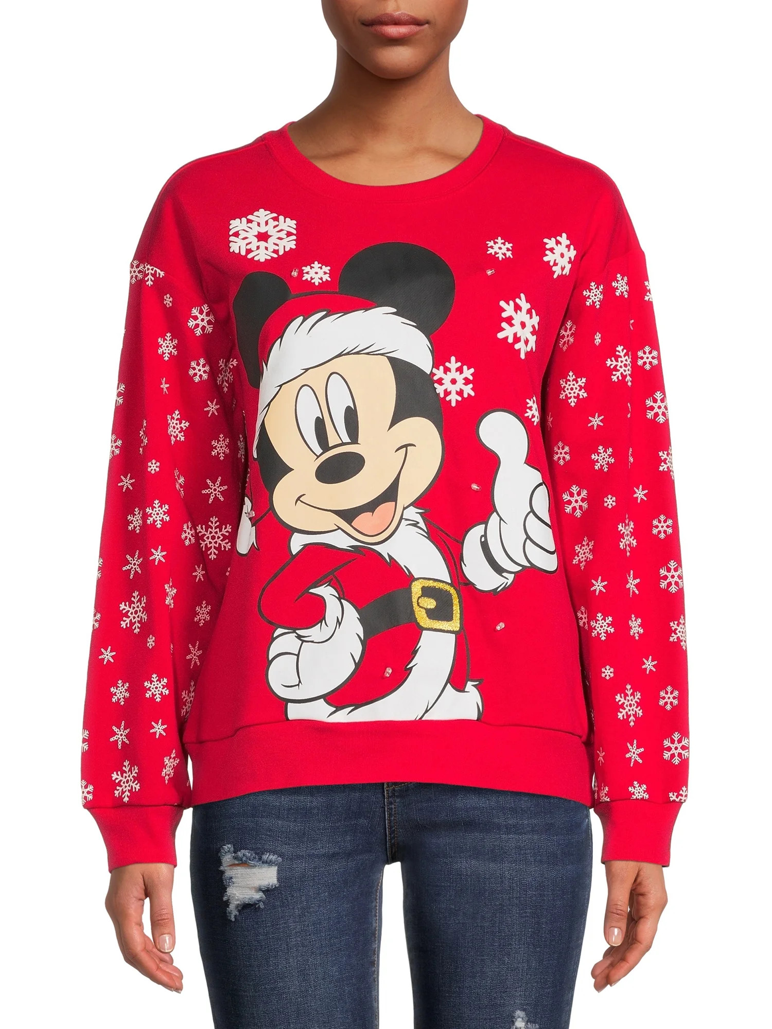 Mickey Mouse Juniors’ Christmas Light-Up Sweatshirt - Walmart.com | Walmart (US)