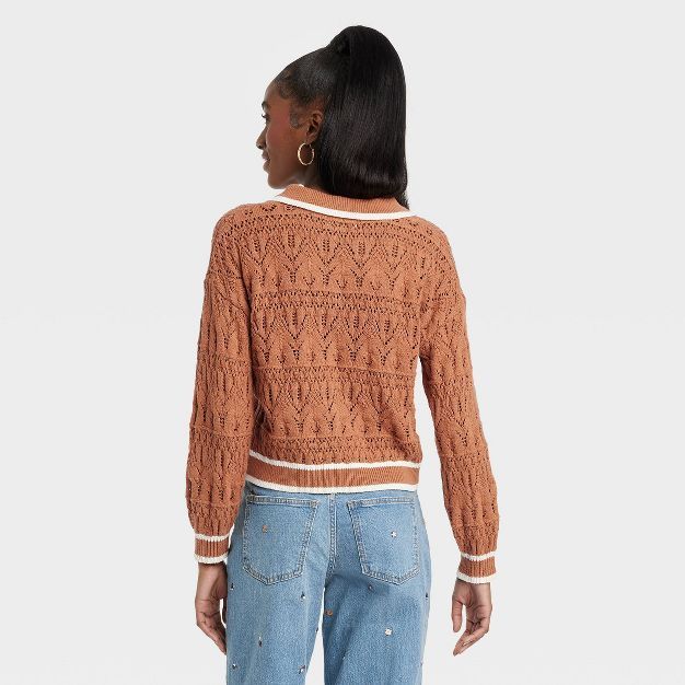 Women&#39;s Collared Polo Pullover Sweater - Universal Thread&#8482; Rust Striped XS | Target