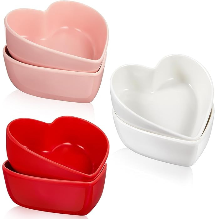 Skylety 6 Pcs Valentine's Day Heart Bowls 4.5inch Cute Heart Ceramic Candy Dish Dessert Bowl 3 Co... | Amazon (US)