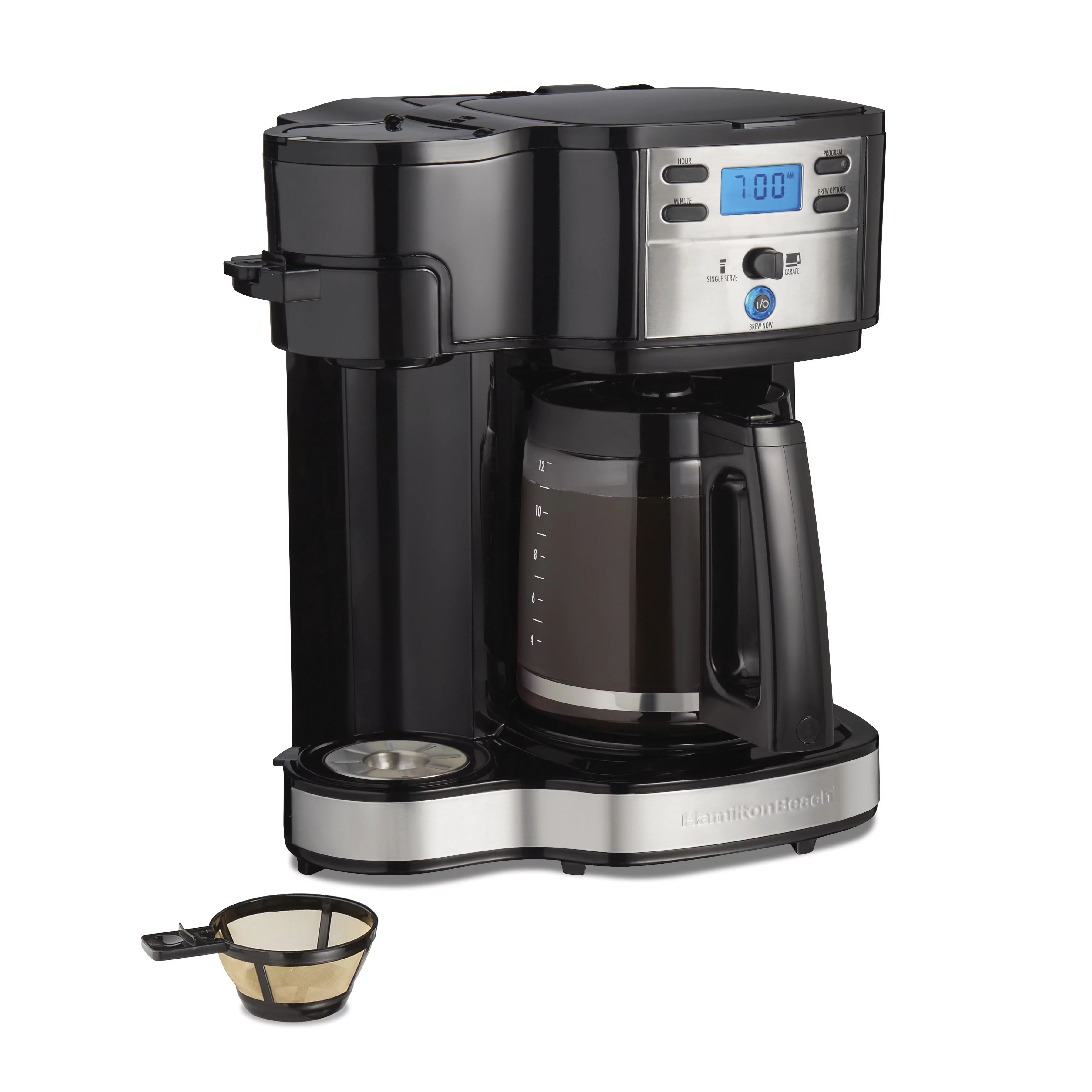 Hamilton Beach 2-Way Programmable Coffee Maker, Single-Serve and 12-Cup Pot, Stainless Steel, Gla... | Walmart (US)