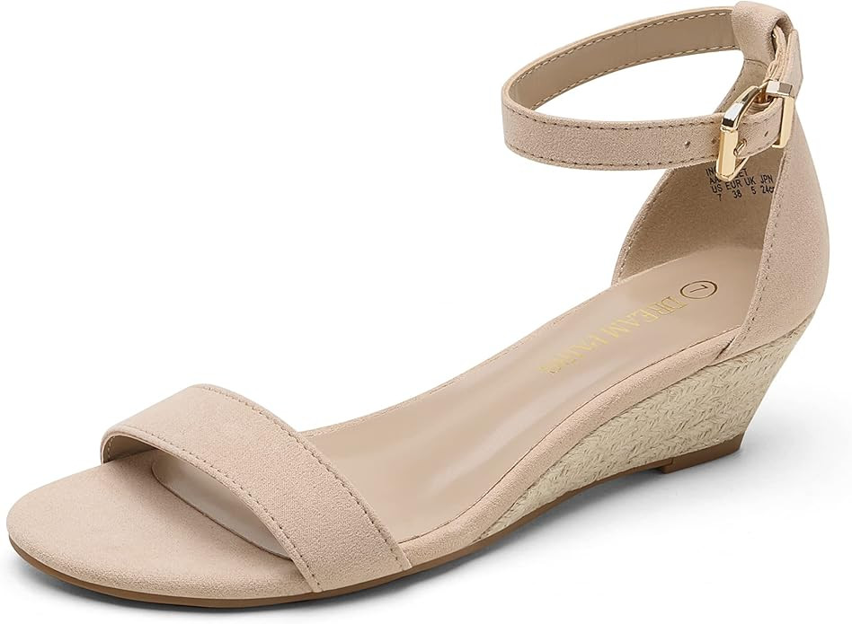 DREAM PAIRS Women's Ingrid Ankle Strap Low Wedge Sandal | Amazon (US)