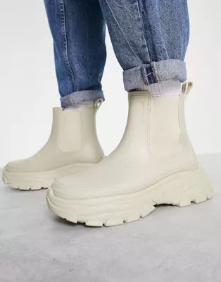 ASOS DESIGN chelsea wellington boots with chunky sole in stone | ASOS (Global)