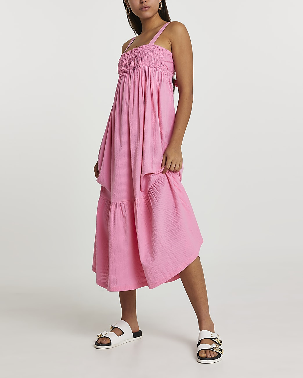 Pink midaxi shirred parachute beach dress | River Island (UK & IE)