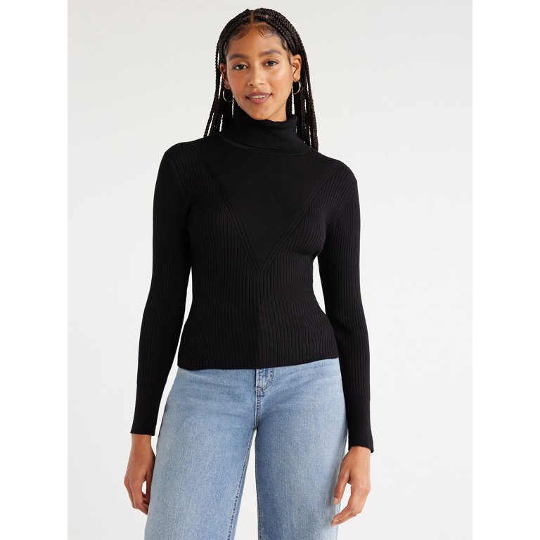 Scoop Women’s Rib Knit Turtleneck Sweater, Sizes XS-XXL | Walmart (US)
