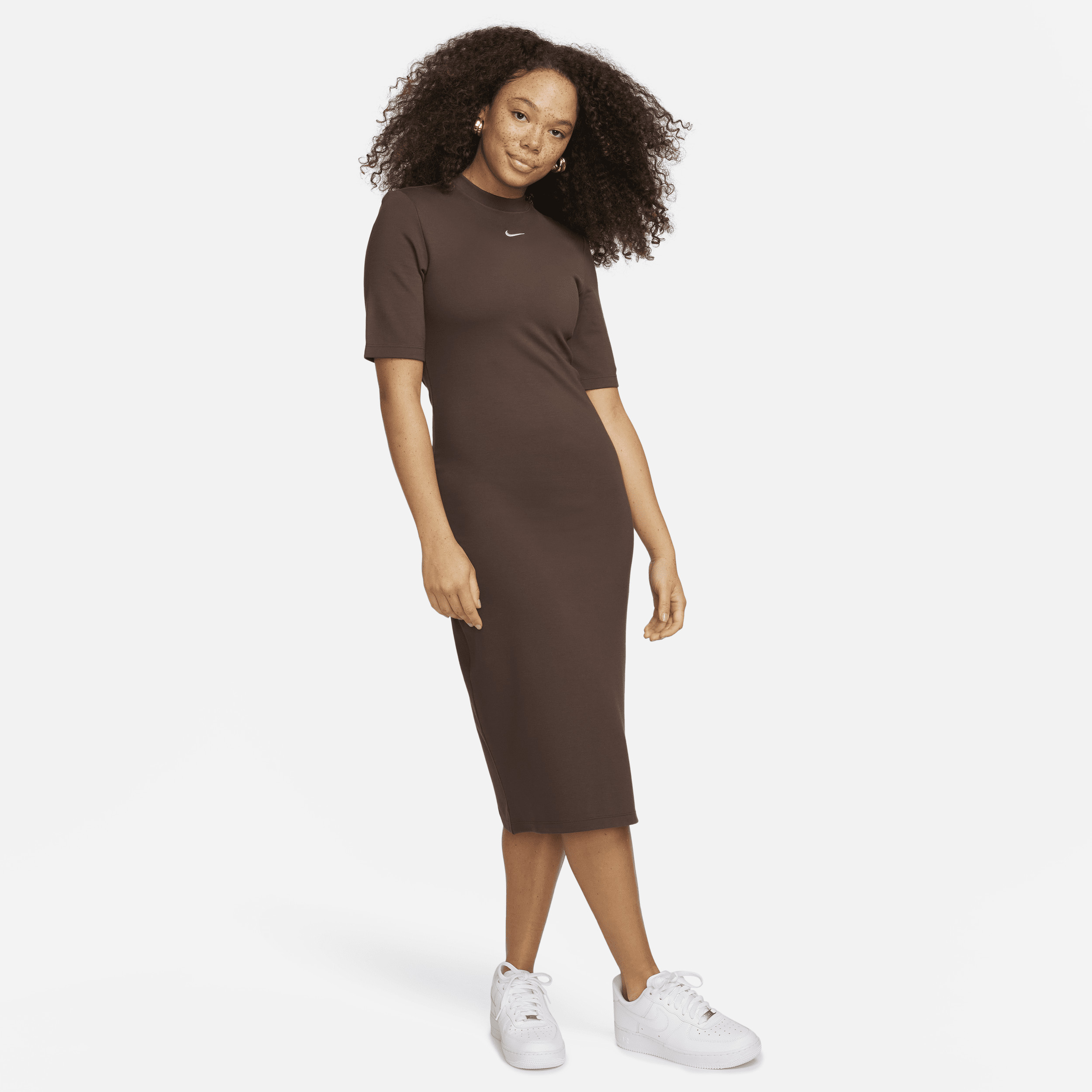 Women's Nike Sportswear Essential Tight Midi Dress in Brown, Size: Medium | DV7878-237 | Nike (US)