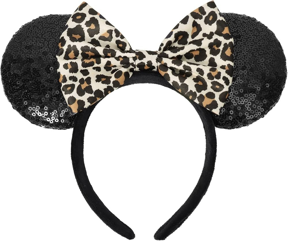 Mouse Ears Headbands, Leopard Mouse Ears for Women Girls Boys, Bow Headband for Cosplay Party Dec... | Amazon (US)