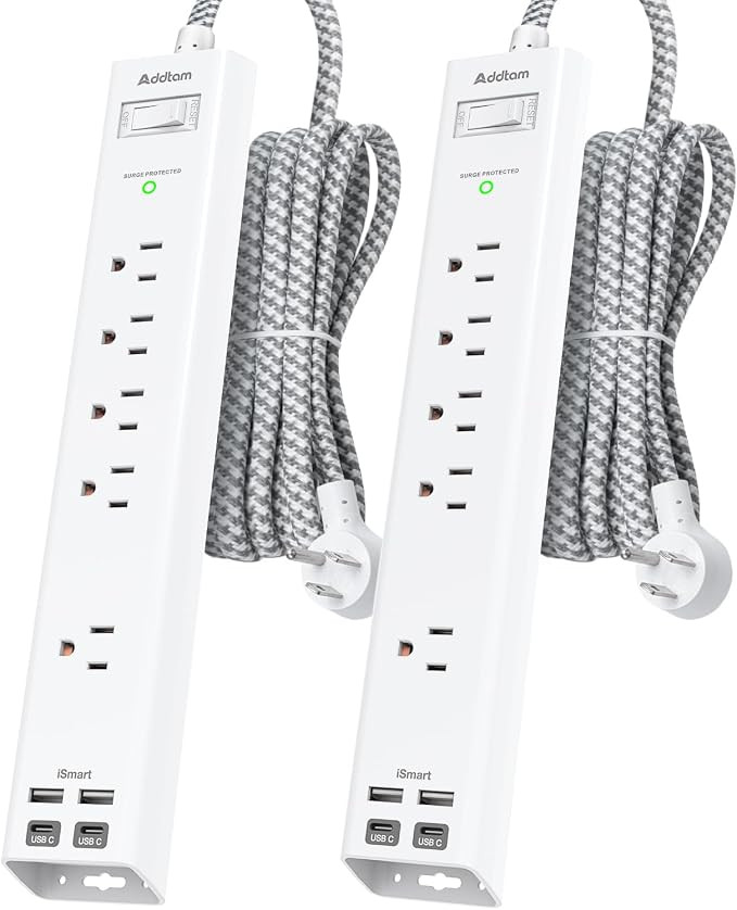 2 Pack Power Strip Surge Protector - 5 Widely Spaced Outlets 4 USB Charging Ports, 1875W/15A with... | Amazon (US)