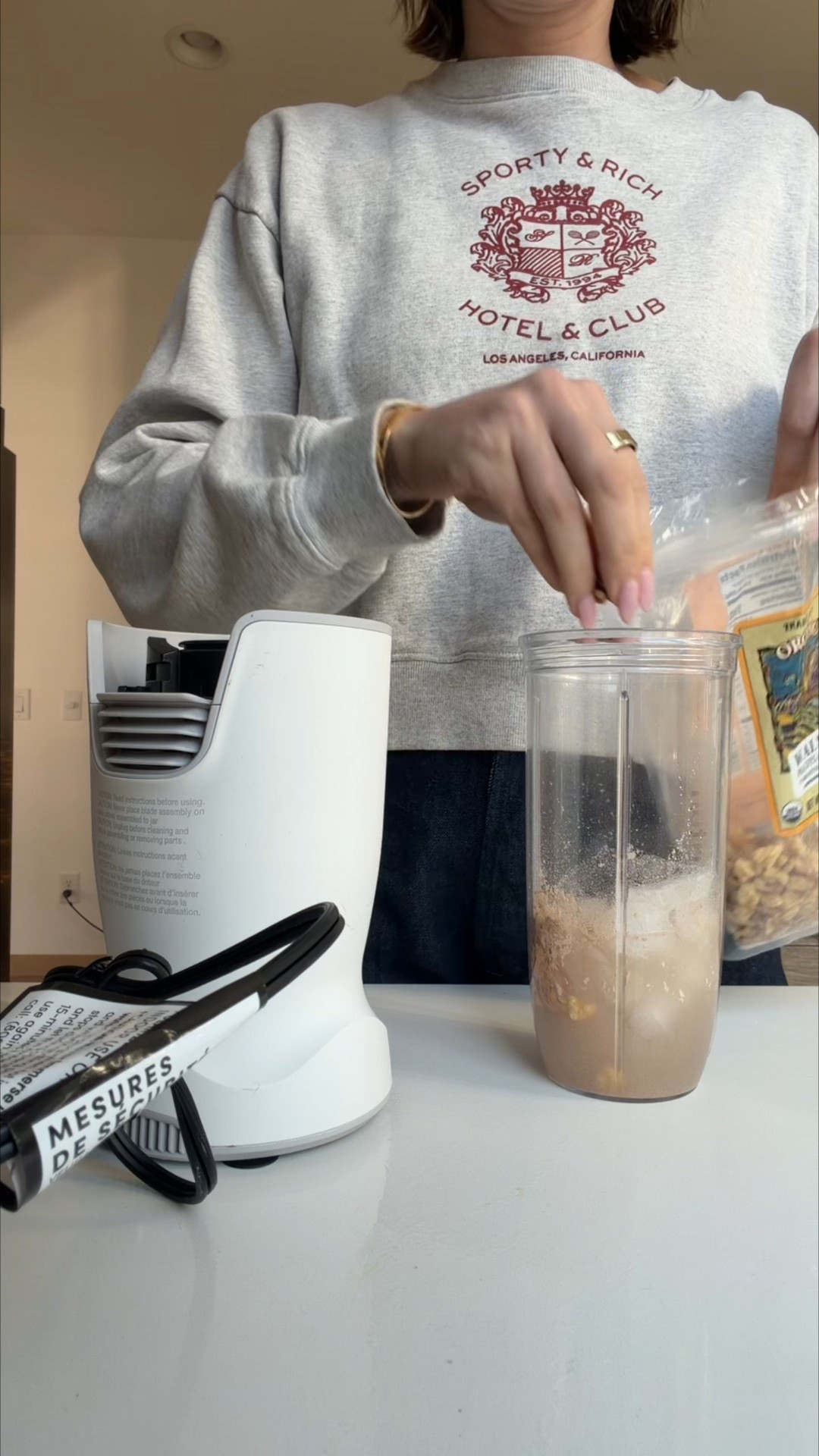 This is my absolute favorite protein smoothie right now. The protein powder I’m using is better days. It does not upset my stomach. I add walnuts for the omega and Ceylon cinnamon. Ceylon is the good cinnamon vs reg cinnamon — it’s loaded with antioxidants, balances blood sugar, and does affect your liver.  Wearing a medium and the sweatshirt. I’m loving my new blender! It has an automatic shut off and grippy‘s on the bottom so you can just walk away

#LTKmorningroutine #LTKfitnessgoals #LTKActive