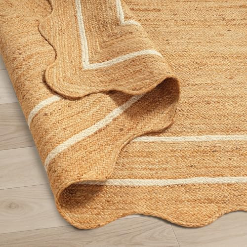 GRUHUM Jute Area Rug 5'x8' ft Wave Scalloped Natural Ivory Border Handwoven Boho Reversible Rustic Vintage Farmhouse Soft Braided EcoFriendly Rug - Indoor Livingroom Kitchen Bedroom Hallways 5x8 ft | Amazon (US)