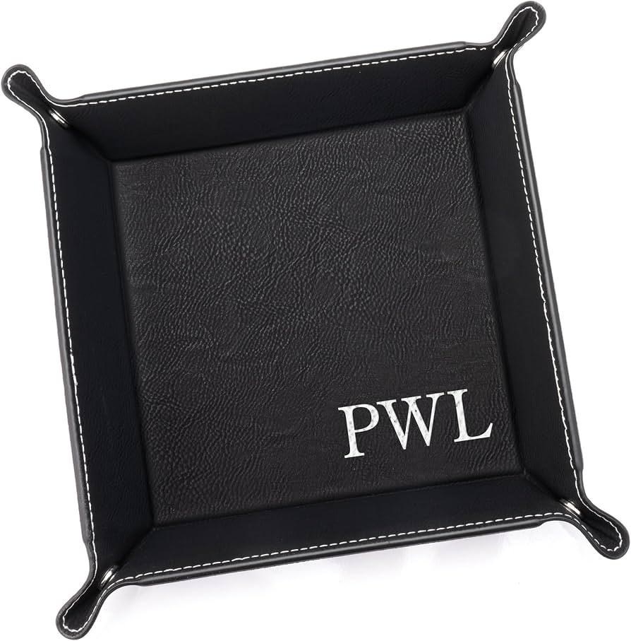 Lifetime Creations Monogrammed Valet Tray (Black) - Personalized Vegan Leather Catchall, Change T... | Amazon (US)